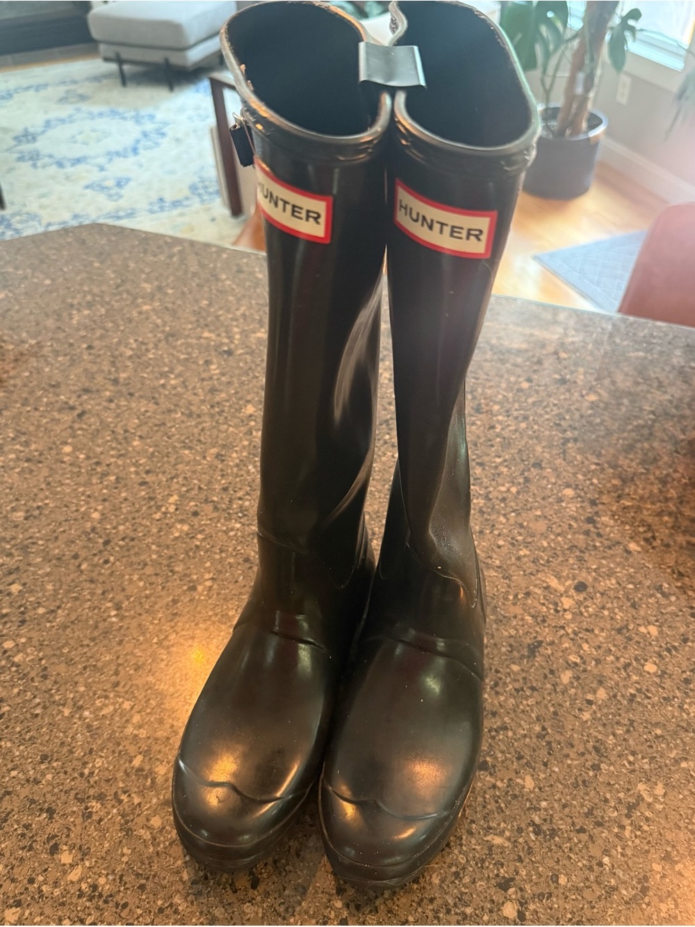 Hunter Black Tall Women's Rubber Rain Boots Black Gloss